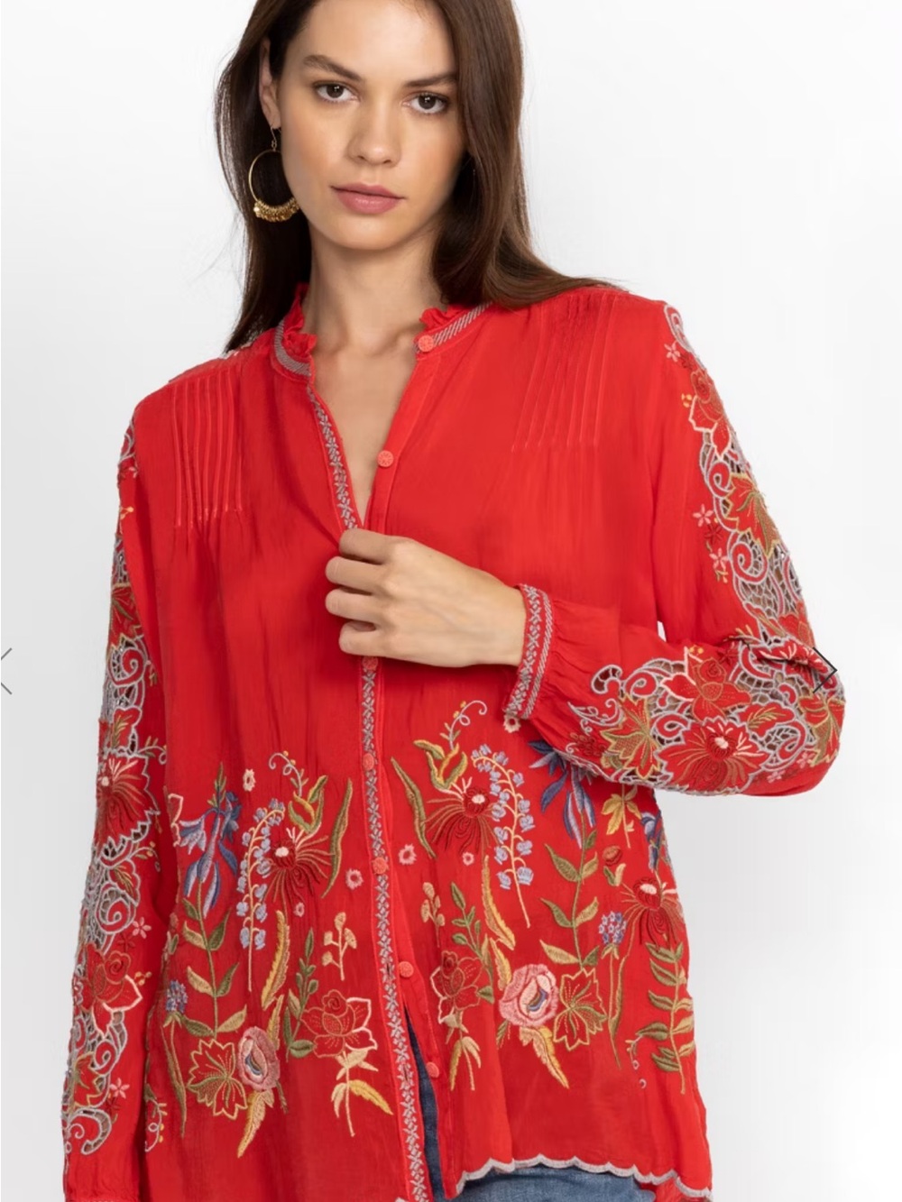 Johnny Was Ruelle Button Down Embroidered Blouse S - Picture 6 of 14